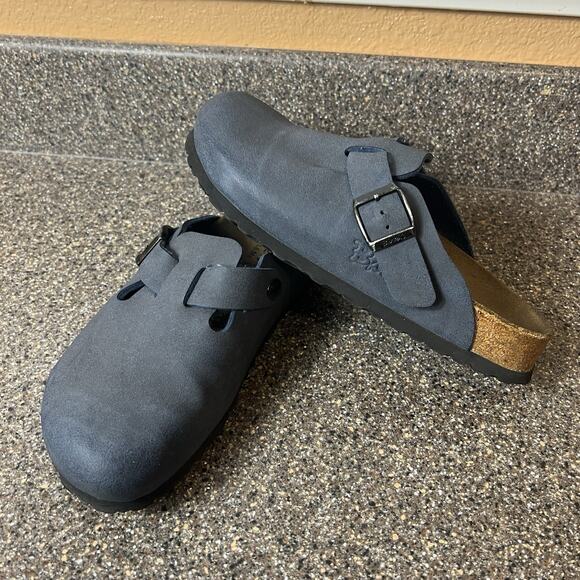 Birkenstock Birkis Boston Clogs Navy Blue Birko Soft Leather Women Sz 37 EU 6 US - Picture 1 of 9